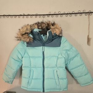 SO Kids Blue Puffer Jacket with Faux Fur Hood
